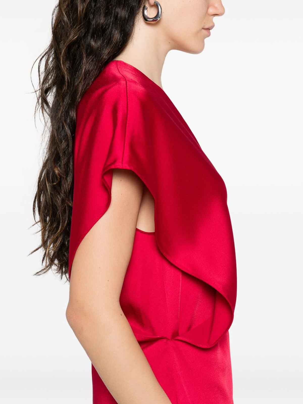 Stella Mccartney Draped Sleeves V-neck Midi Dress In Red