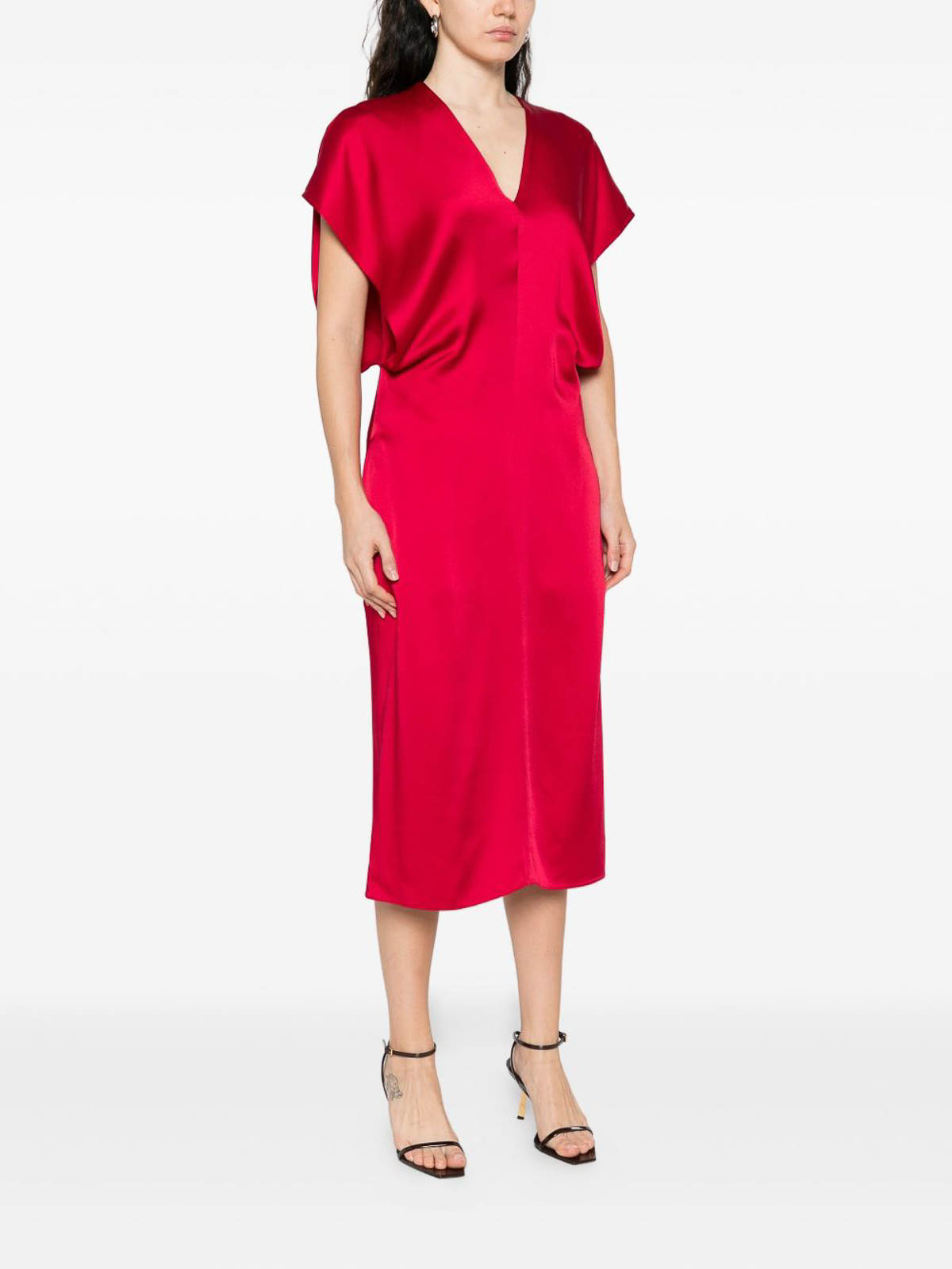Stella Mccartney Draped Sleeves V-neck Midi Dress In Red