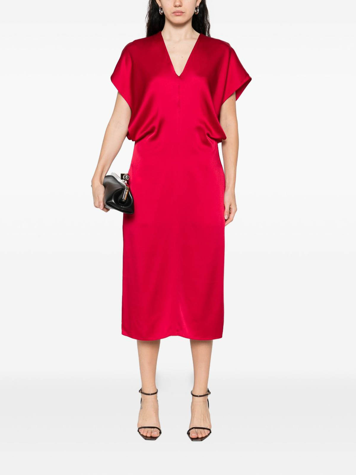 Stella Mccartney Draped Sleeves V-neck Midi Dress In Red