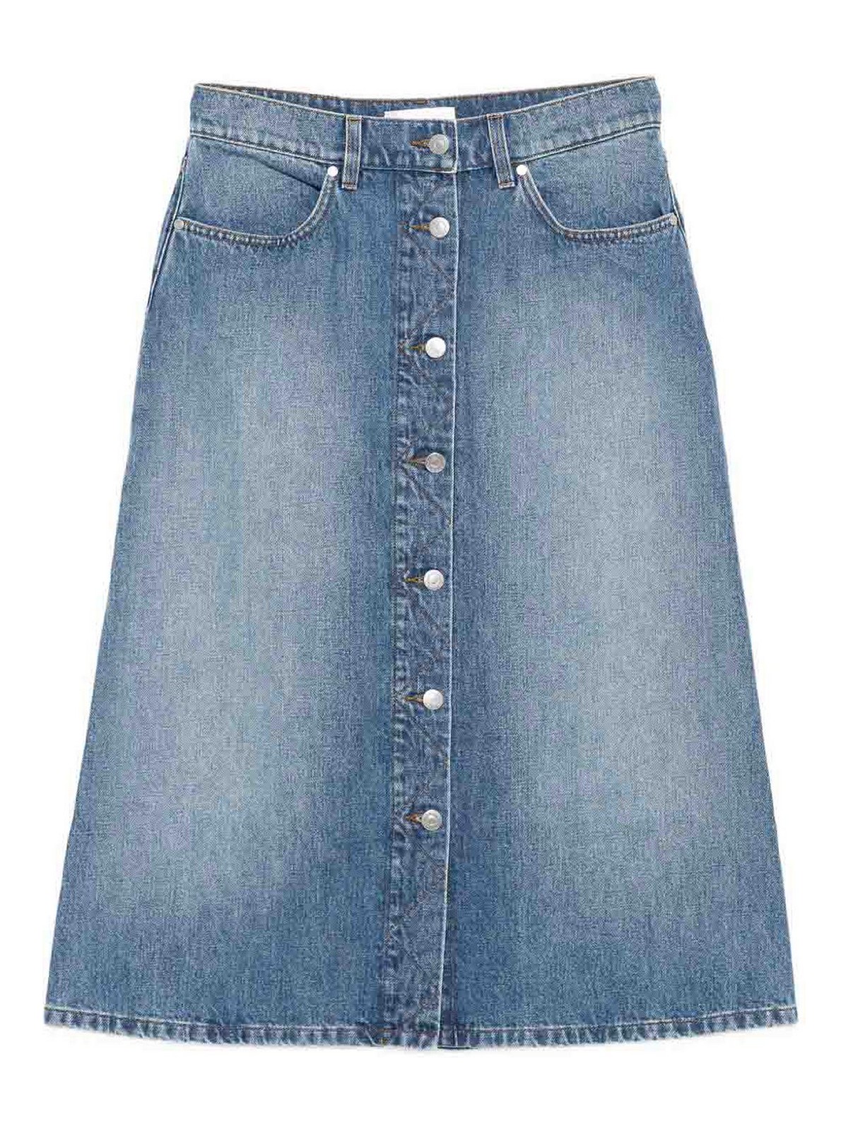 Stella Mccartney Denim Cotton Midi Skirt In Blue