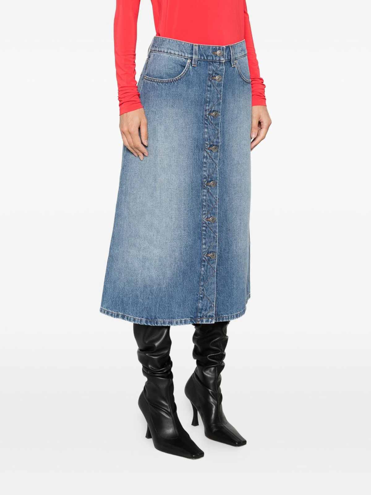 Stella Mccartney Denim Cotton Midi Skirt In Blue