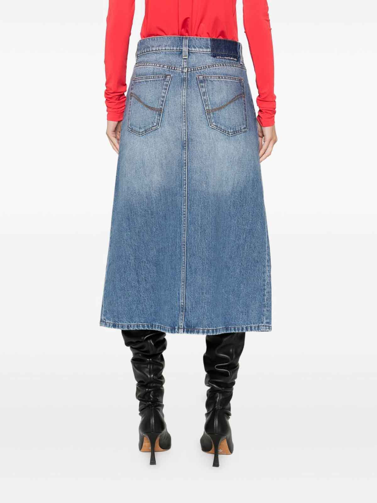 Stella Mccartney Denim Cotton Midi Skirt In Blue