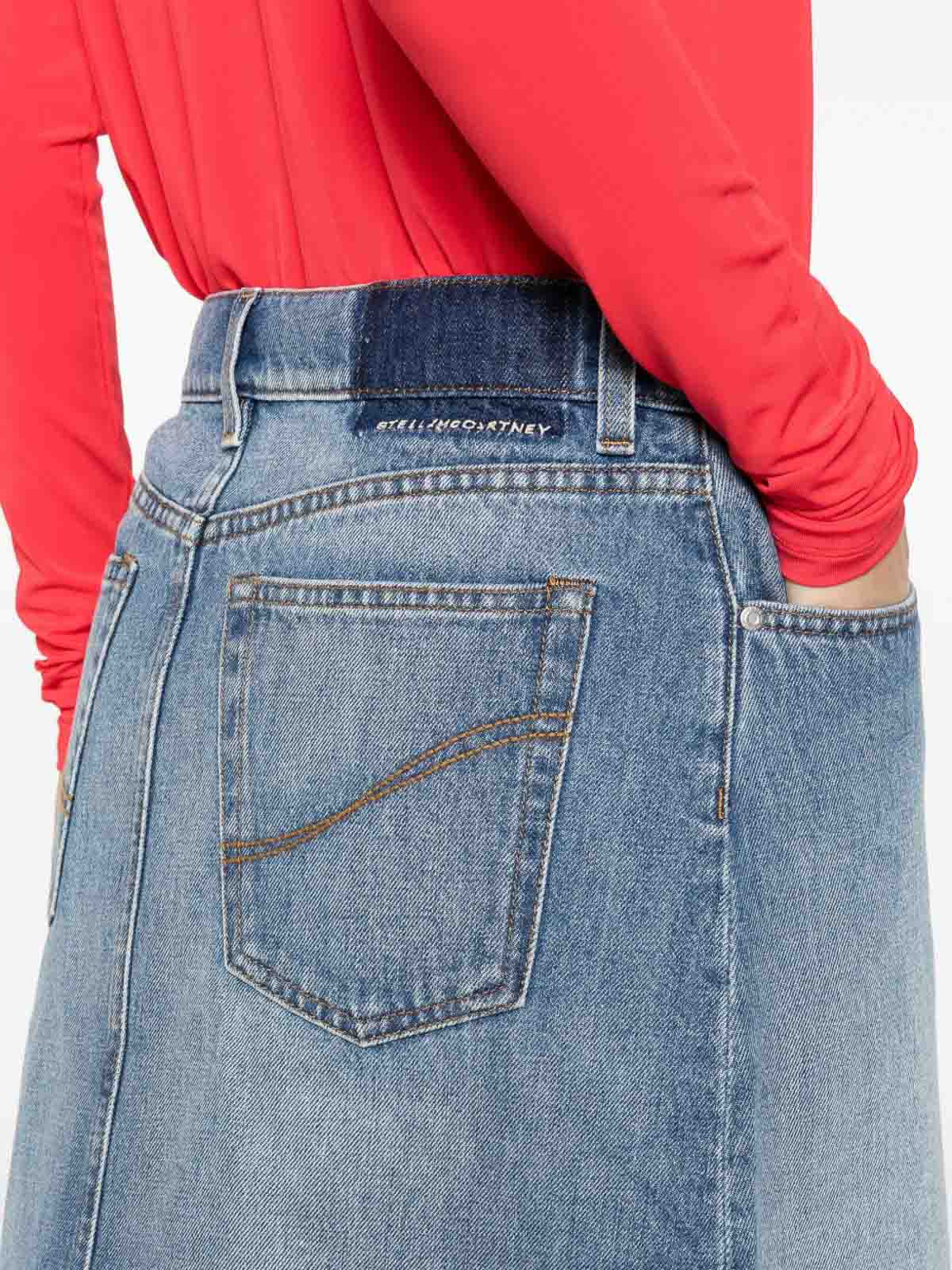 Stella Mccartney Denim Cotton Midi Skirt In Blue