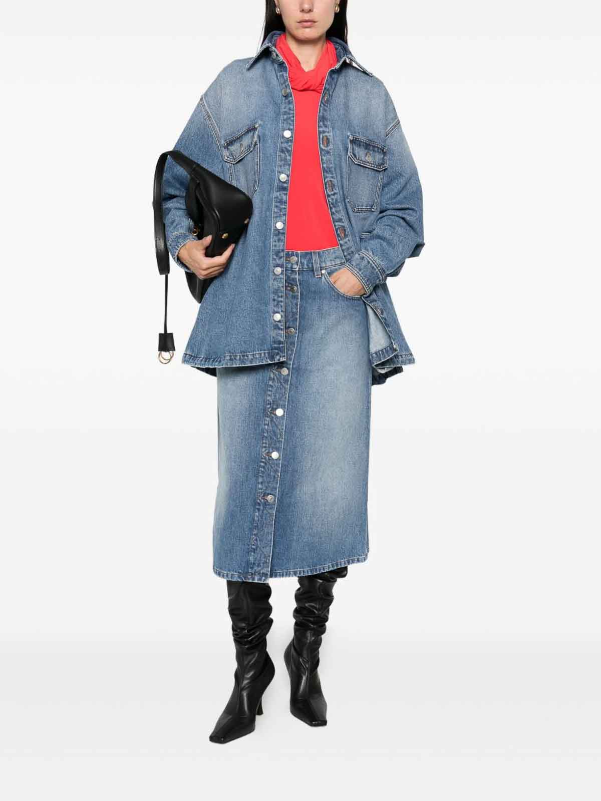 Stella Mccartney Denim Cotton Midi Skirt In Blue