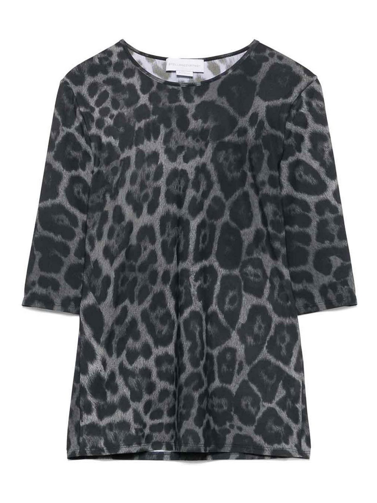 Stella Mccartney Leopard Print Short Sleeve Top With Classic Crew Neck In Black