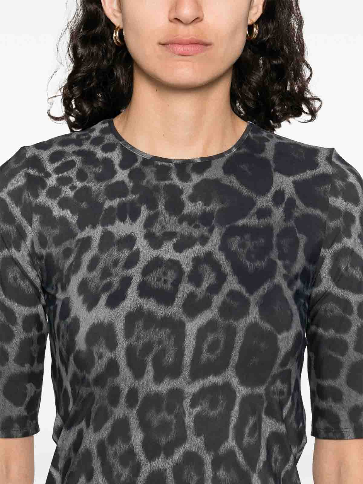 Stella Mccartney Leopard Print Short Sleeve Top With Classic Crew Neck In Black