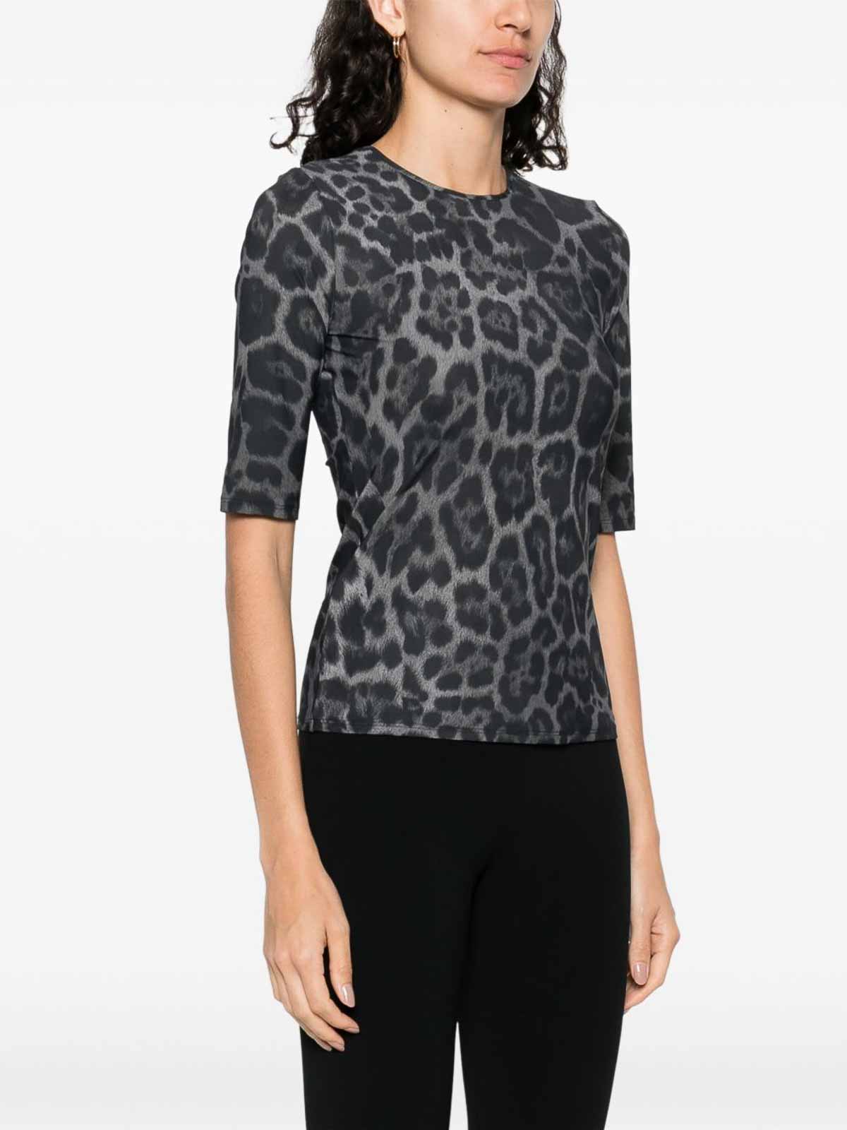 Stella Mccartney Leopard Print Short Sleeve Top With Classic Crew Neck In Black