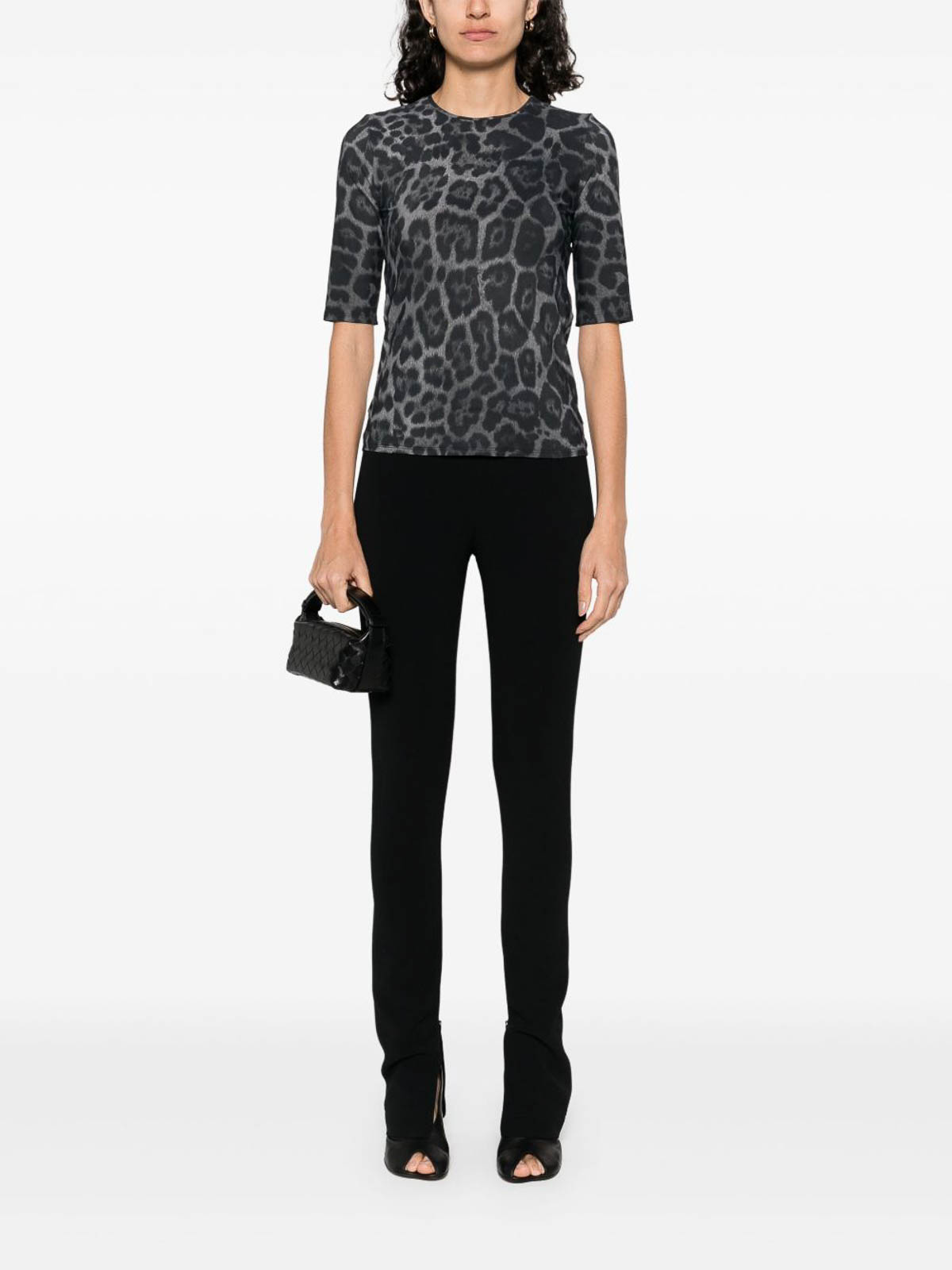 Stella Mccartney Leopard Print Short Sleeve Top With Classic Crew Neck In Black