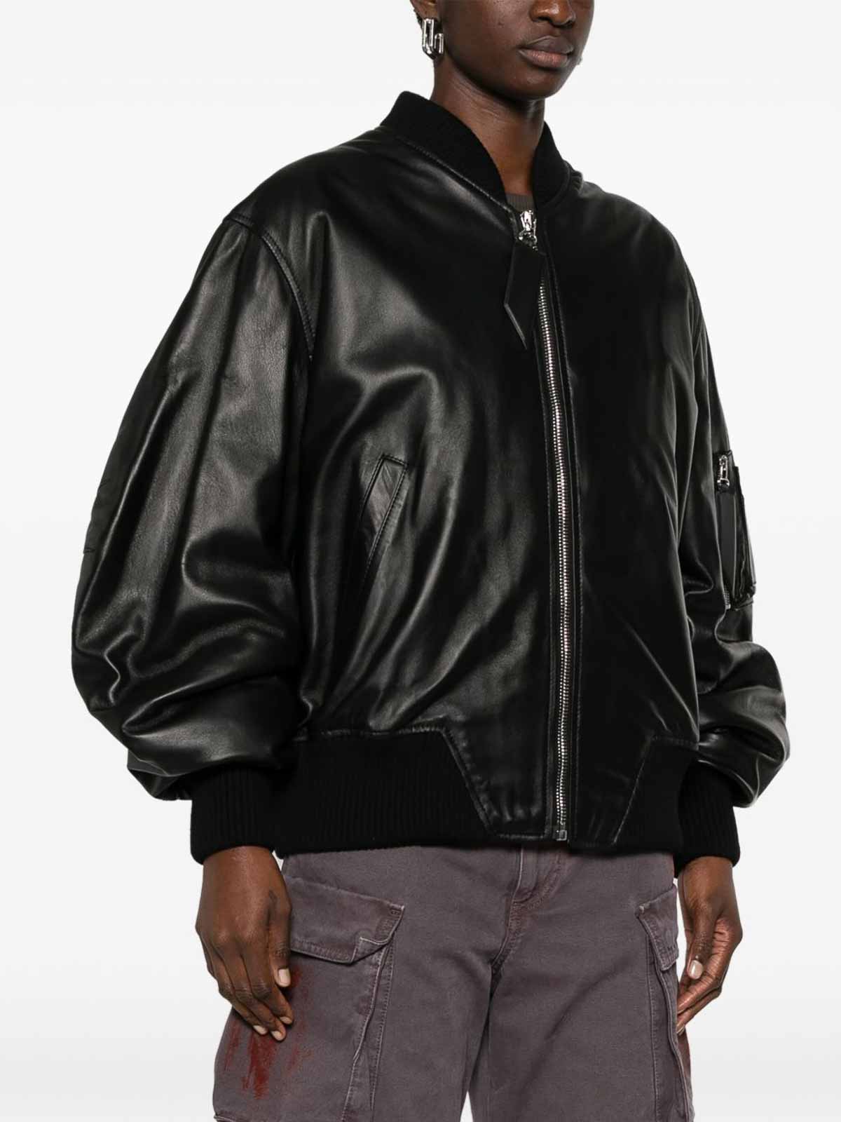 Attico Anja Bomber Leather Jacket In Black