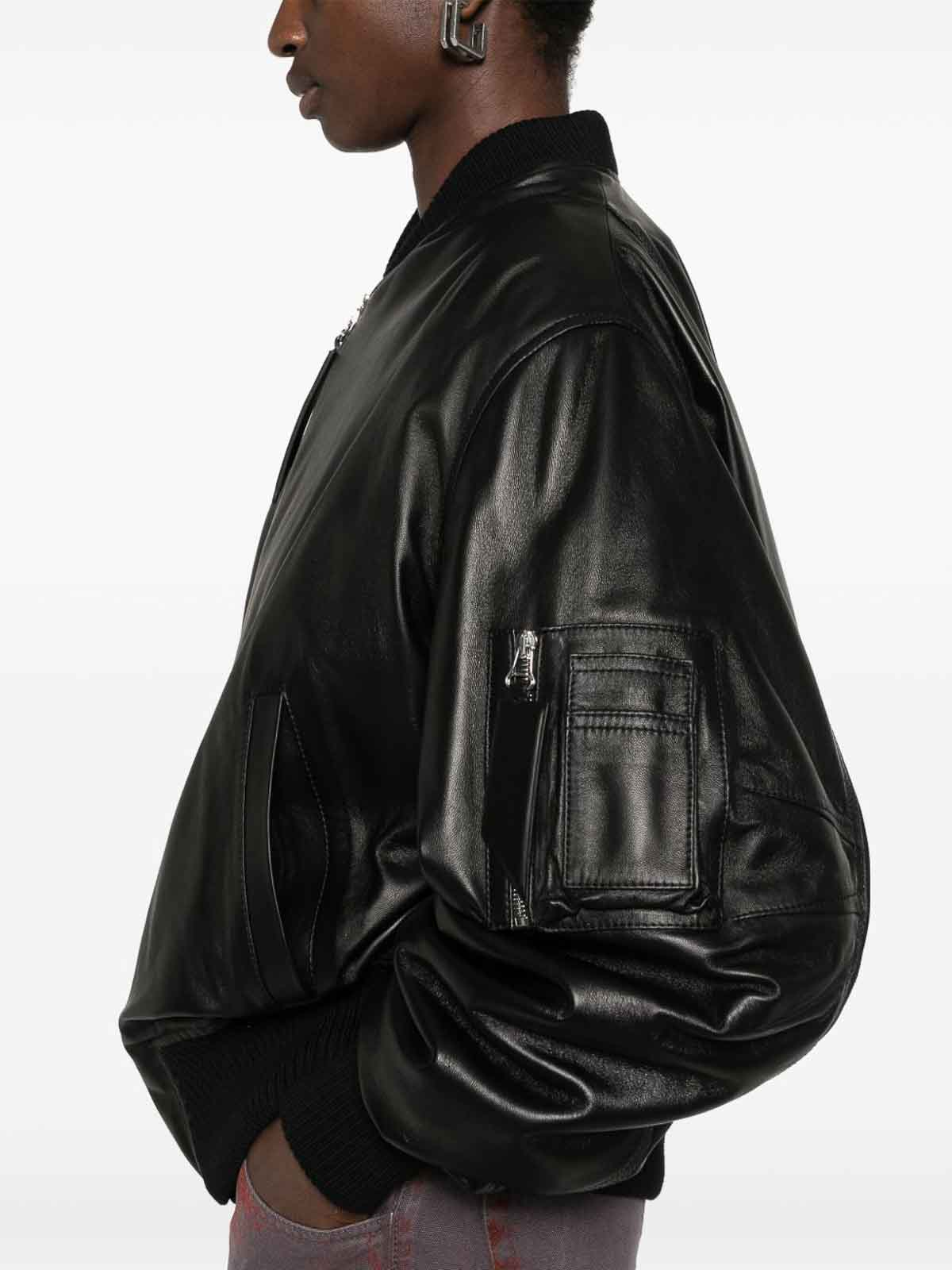 Attico Anja Bomber Leather Jacket In Black