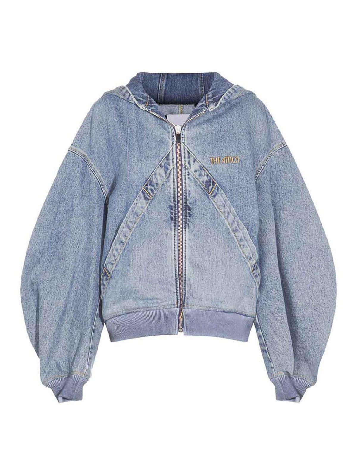 Attico The Washed Denim Bomber Jacket In Blue