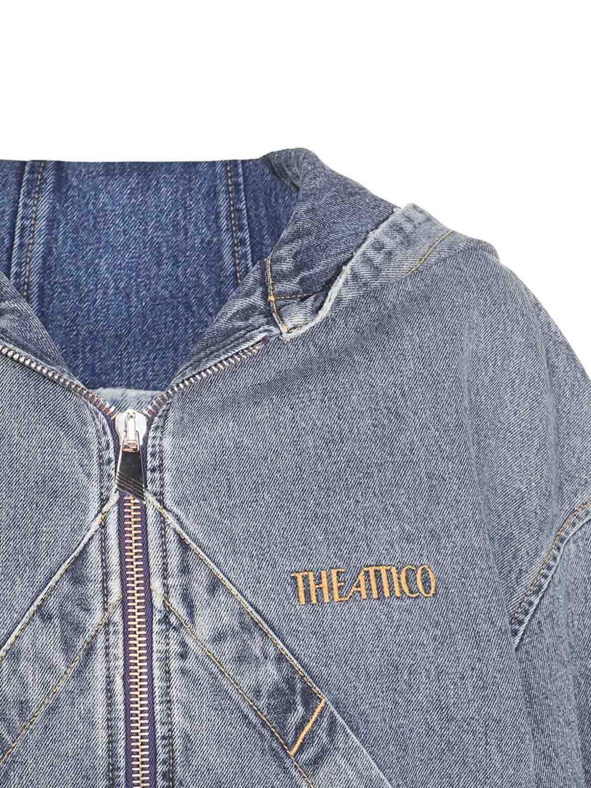Attico The Washed Denim Bomber Jacket In Blue