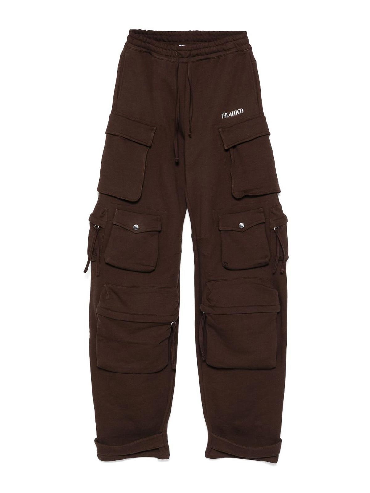 Attico Brown Cargo Pants With Elastic Drawstring Waist And Logo Lettering On The Front In Cotton Woman In Brown