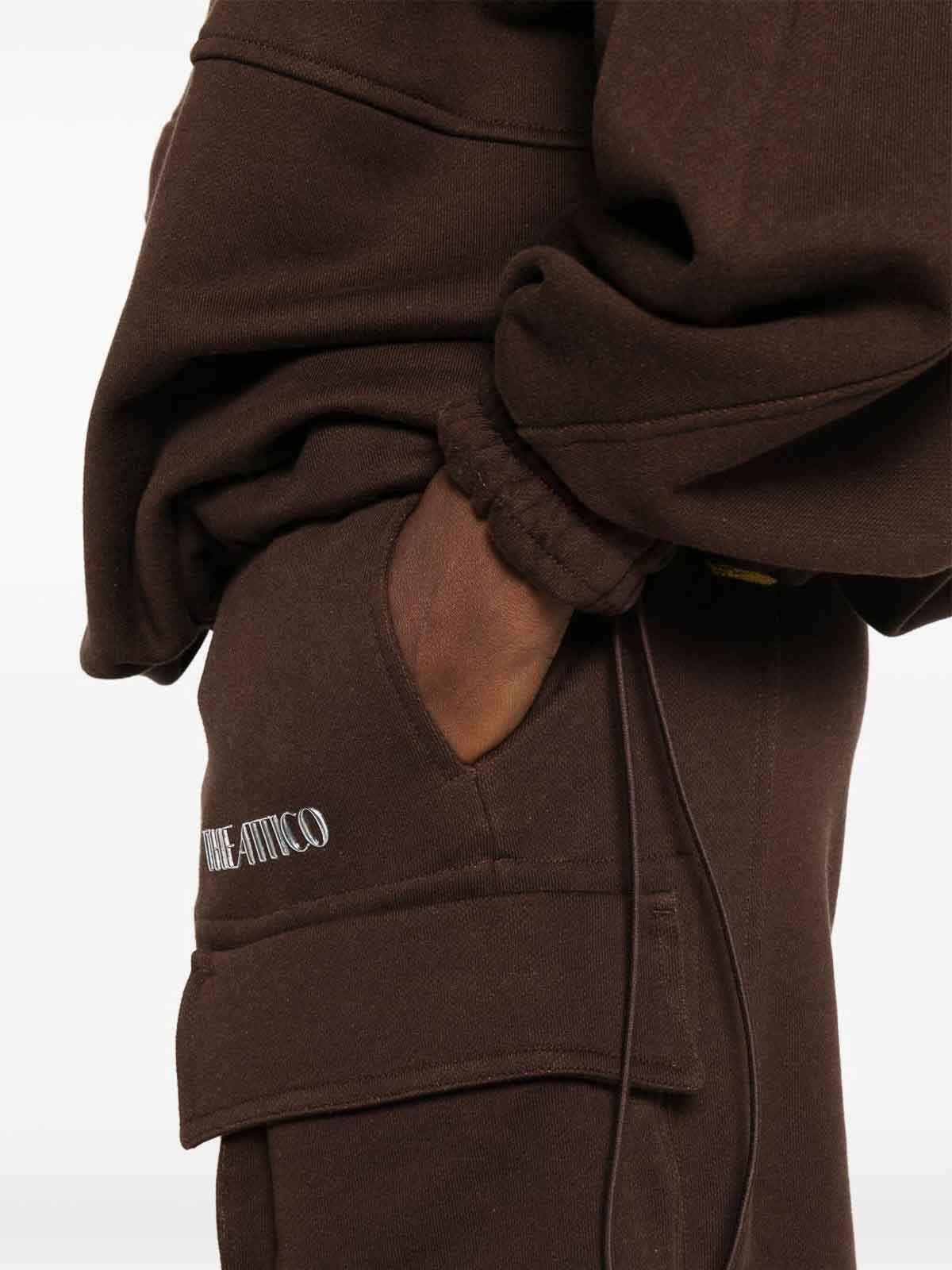 Attico Brown Cargo Pants With Elastic Drawstring Waist And Logo Lettering On The Front In Cotton Woman In Brown