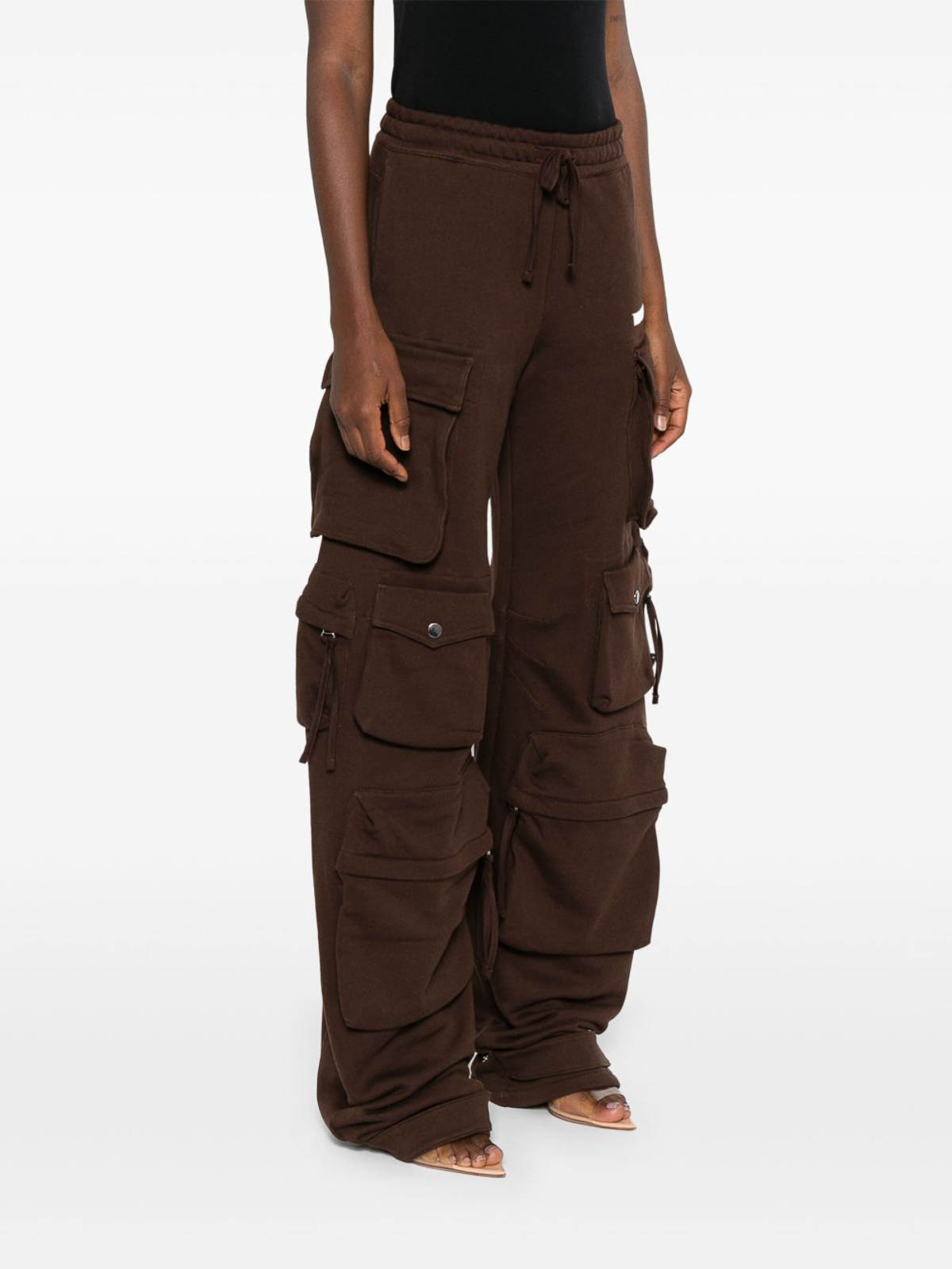 Attico Brown Cargo Pants With Elastic Drawstring Waist And Logo Lettering On The Front In Cotton Woman In Brown