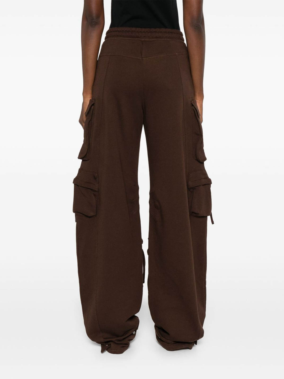 Attico Brown Cargo Pants With Elastic Drawstring Waist And Logo Lettering On The Front In Cotton Woman In Brown