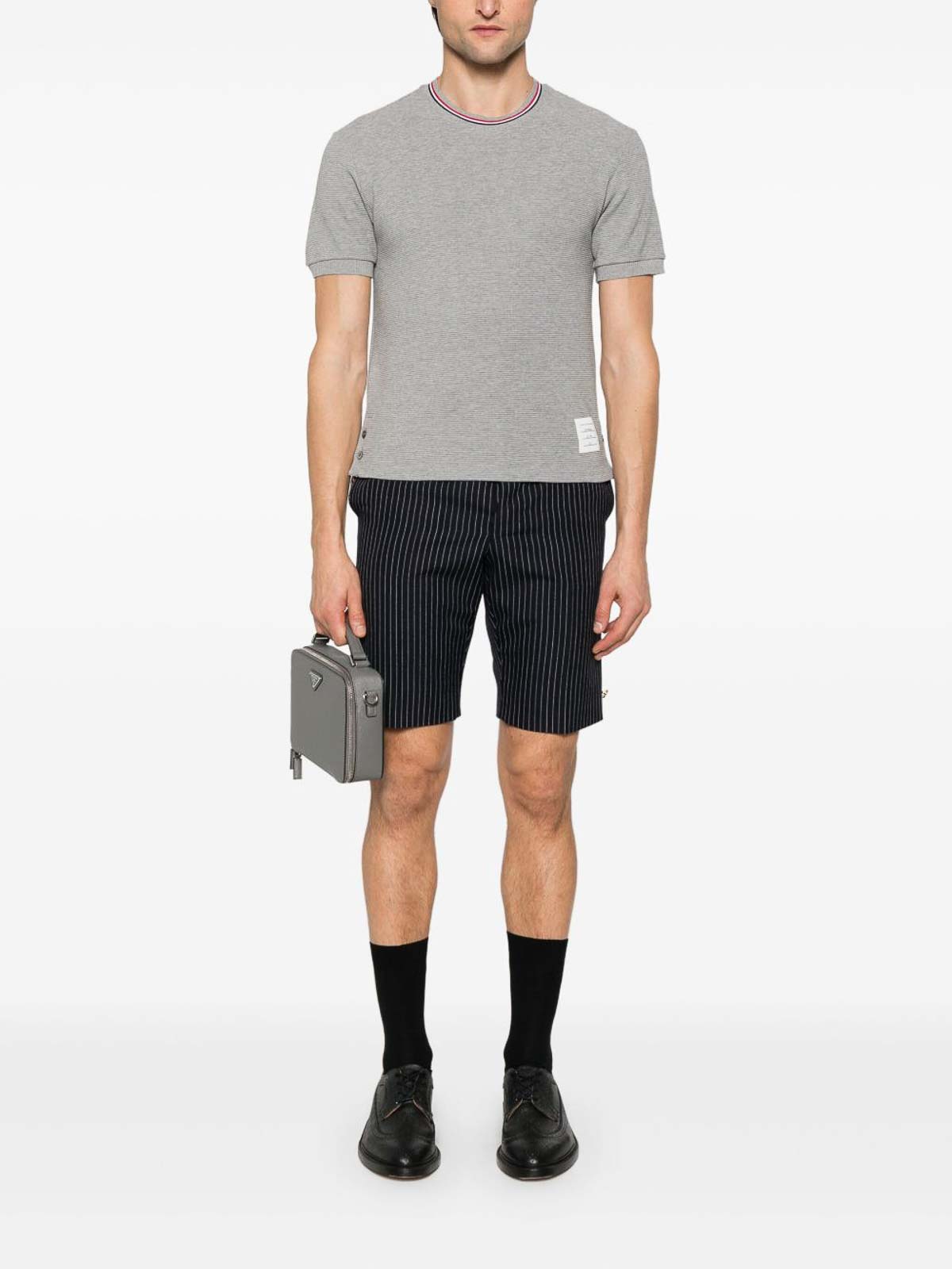 Thom Browne Cotton Crew Neck T-shirt With Stripe Detailing In Gray