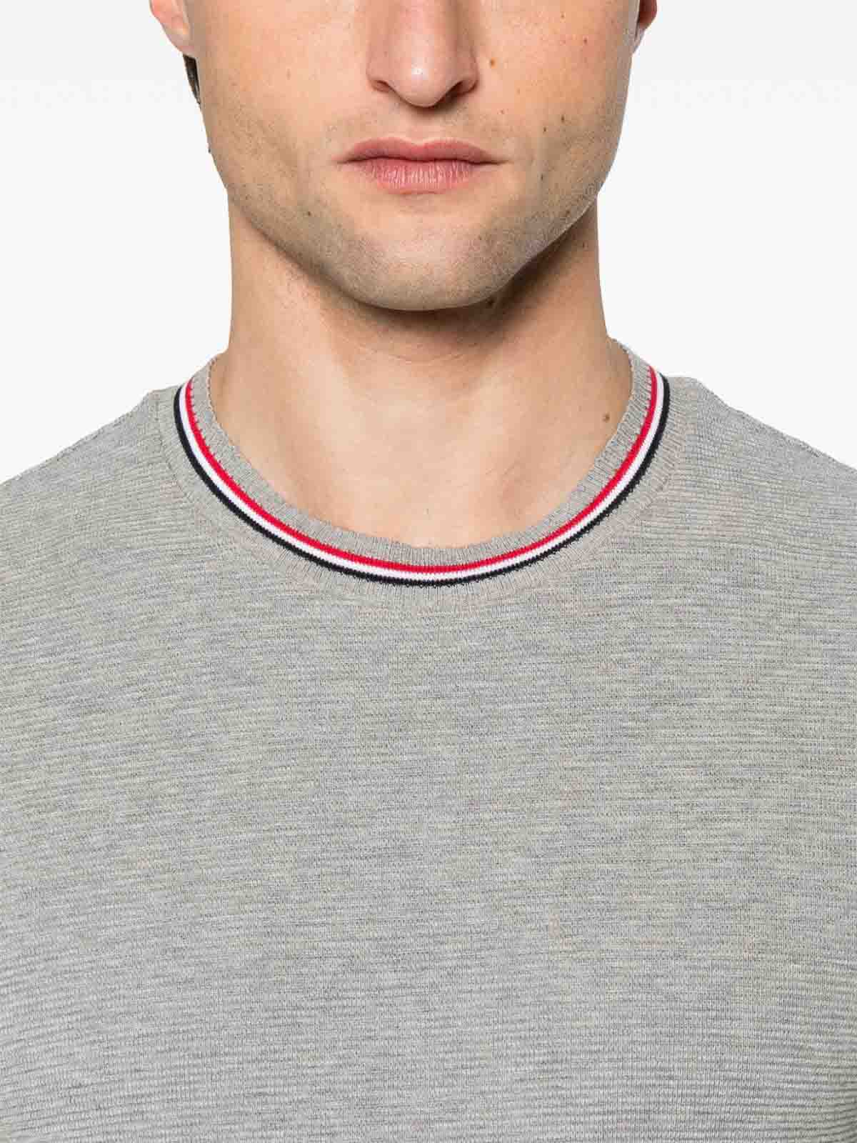 Thom Browne Cotton Crew Neck T-shirt With Stripe Detailing In Gray