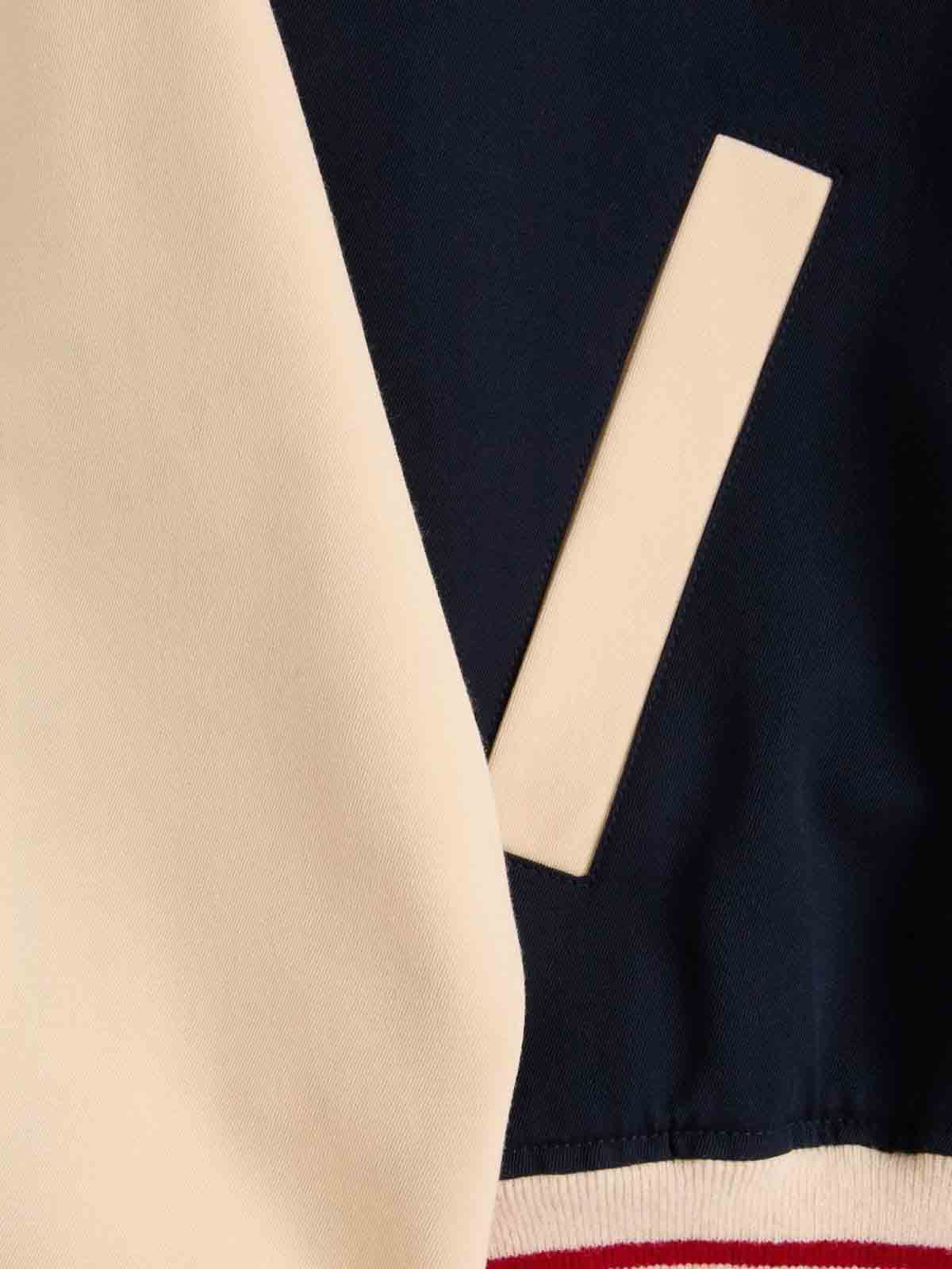 Valentino Wool And Cotton Bomber Jacket With Vlogo And Chat De La Maison Patch In Blue