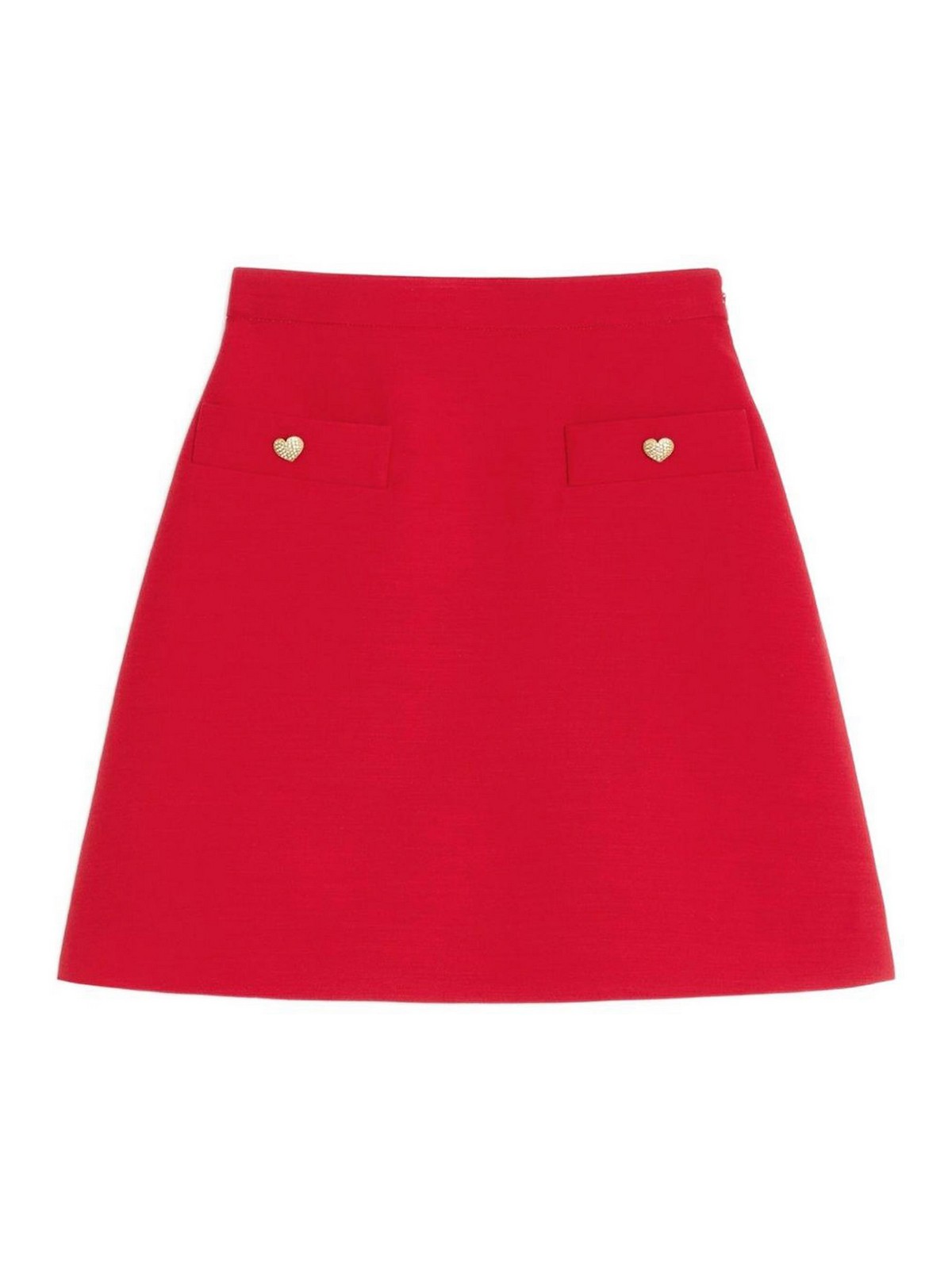 Valentino Crepe Couture Skirt With Heart Jewel Buttons In Red