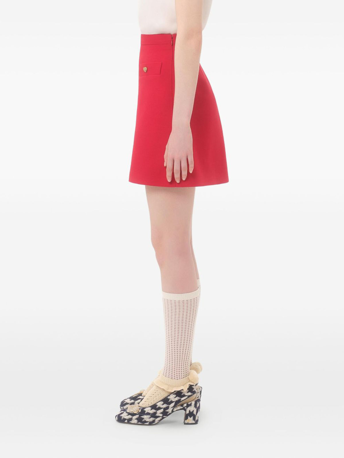 Valentino Crepe Couture Skirt With Heart Jewel Buttons In Red