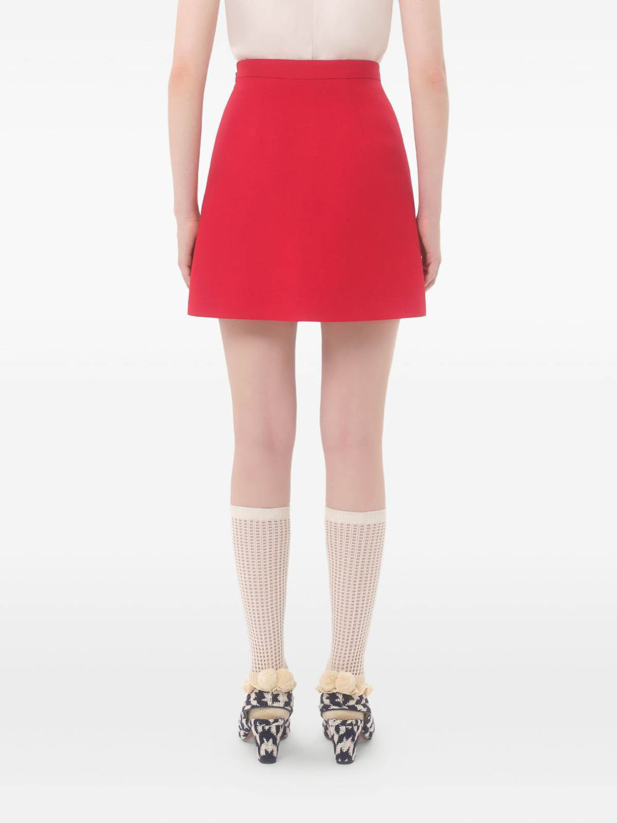 Valentino Crepe Couture Skirt With Heart Jewel Buttons In Red