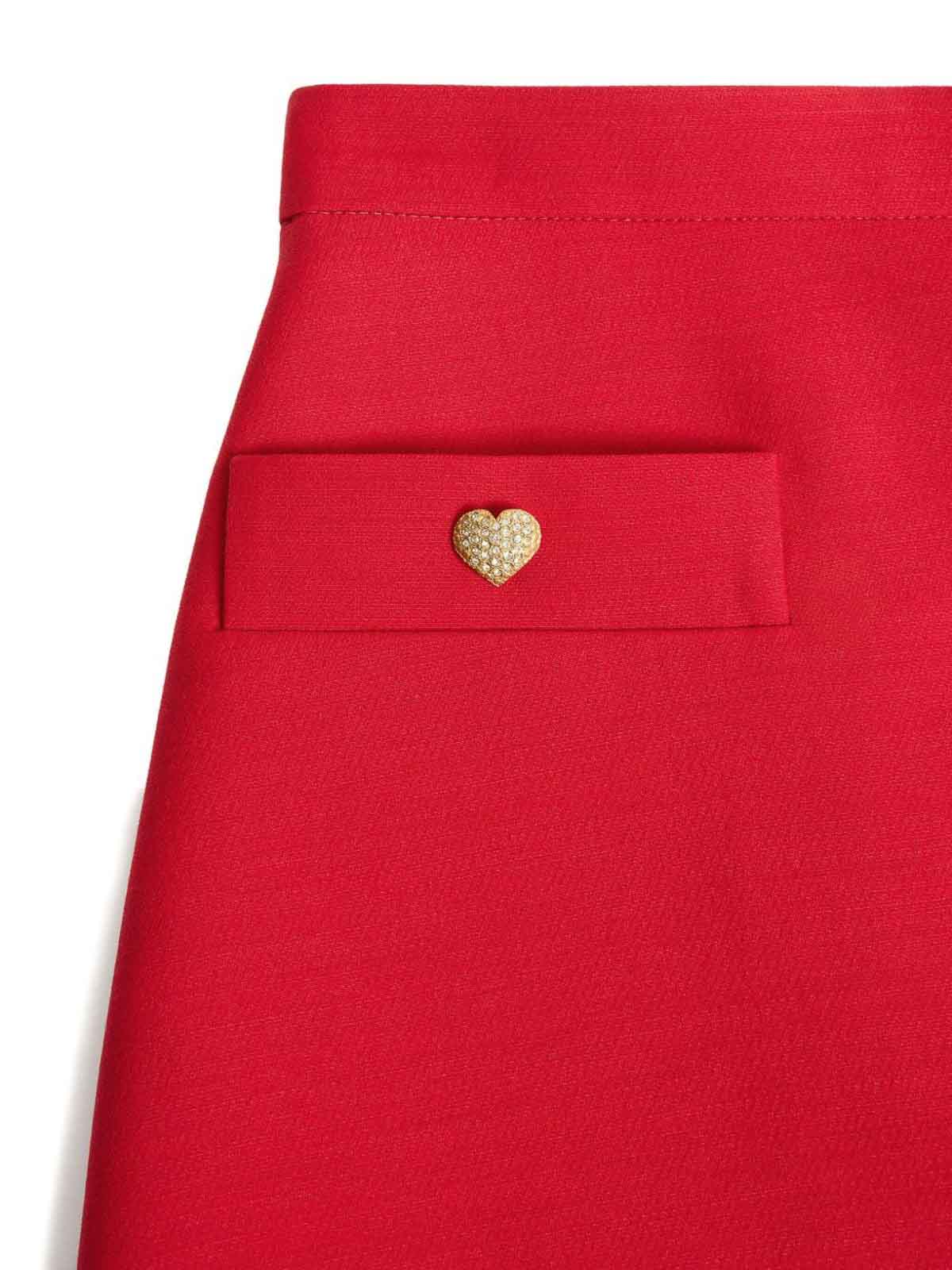 Valentino Crepe Couture Skirt With Heart Jewel Buttons In Red