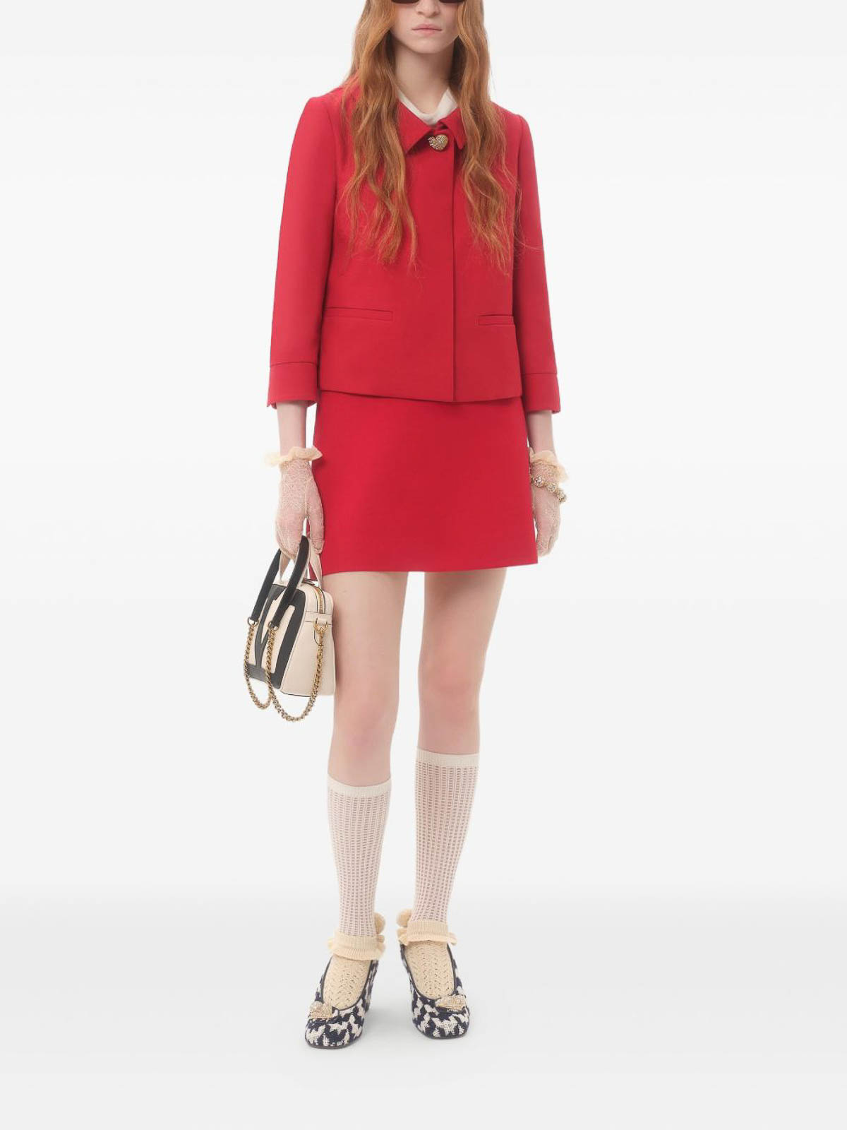 Valentino Crepe Couture Skirt With Heart Jewel Buttons In Red