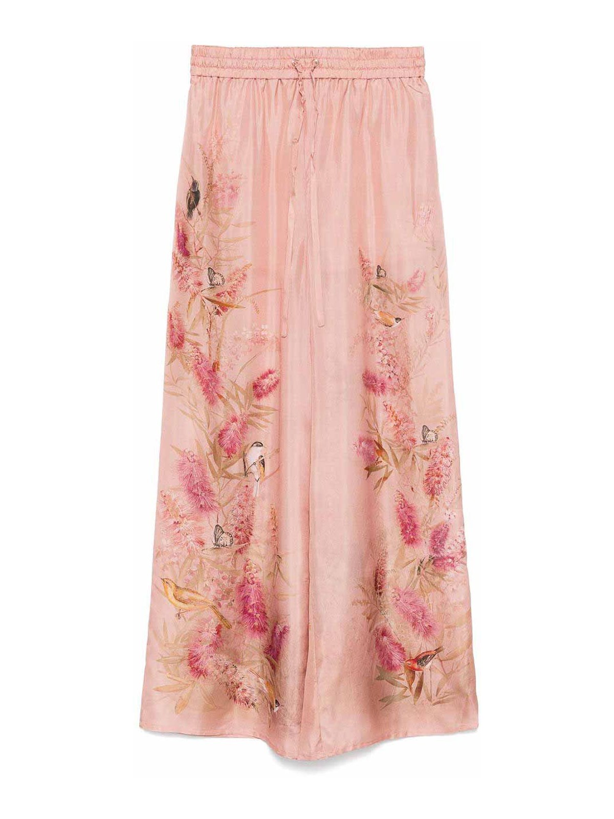 Zimmermann Cascadian Printed Silk Trousers In Pink
