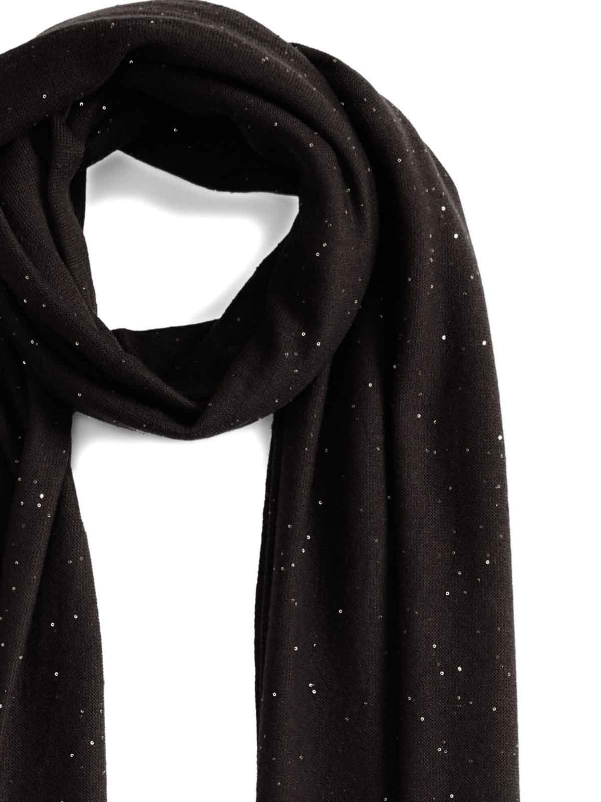 Fabiana Filippi Lightweight Long Rectangular Scarf With Sparkling Finish In Black