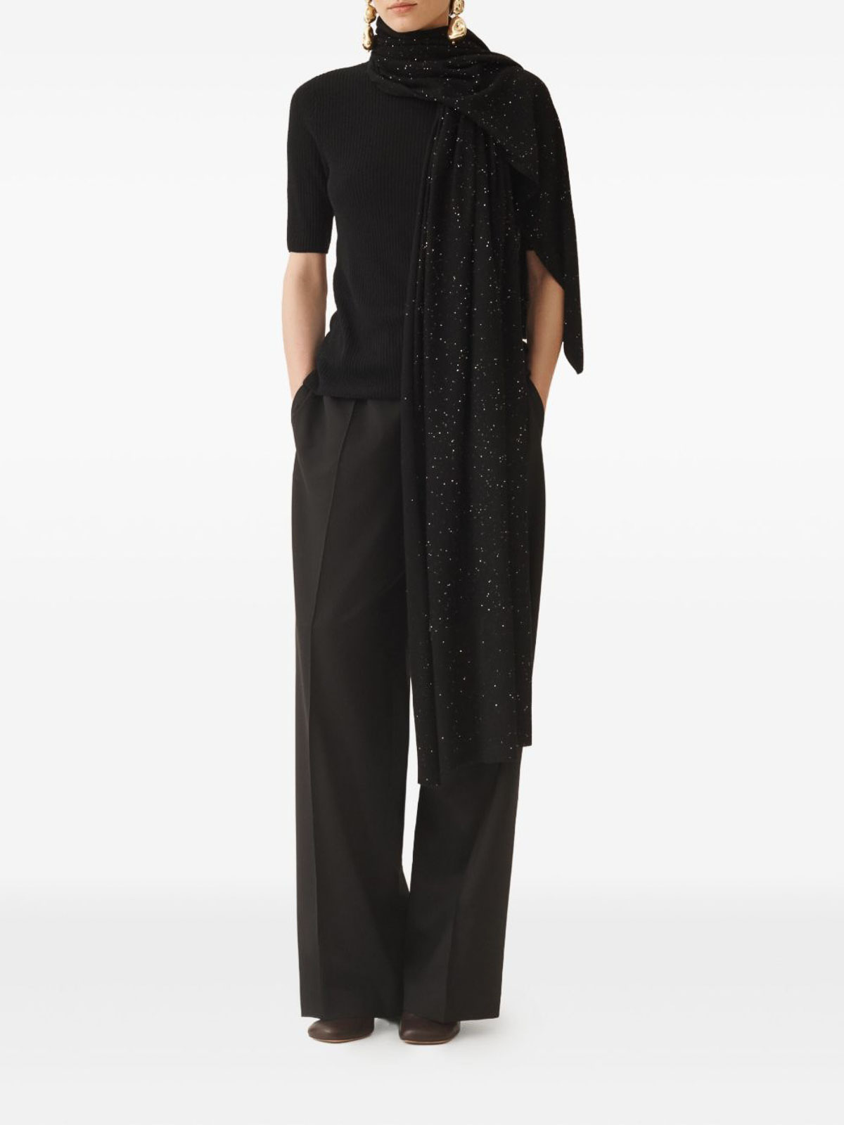 Fabiana Filippi Lightweight Long Rectangular Scarf With Sparkling Finish In Black