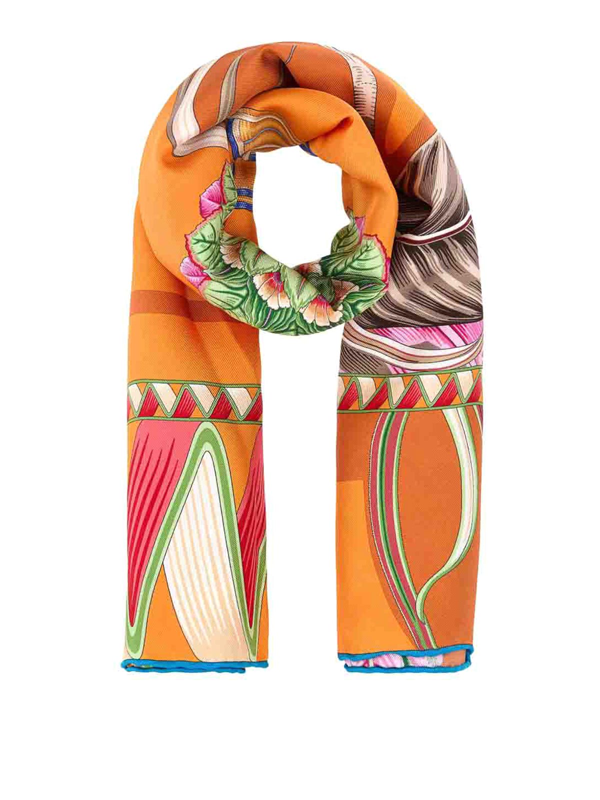 Ferragamo Silk Foulard With Floral Butterfly Print In Orange