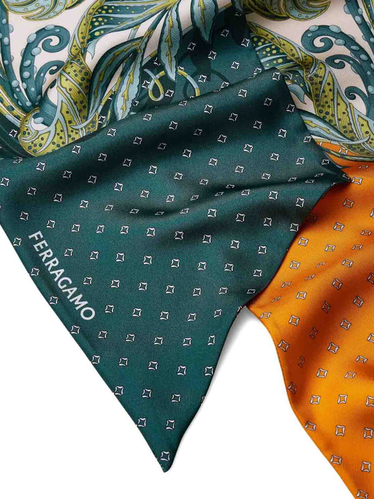 Ferragamo Leaf And Leopard Print Silk Scarf In Yellow