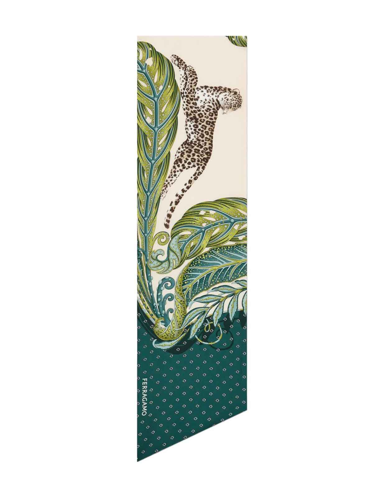 Ferragamo Leaf And Leopard Print Silk Scarf In Yellow