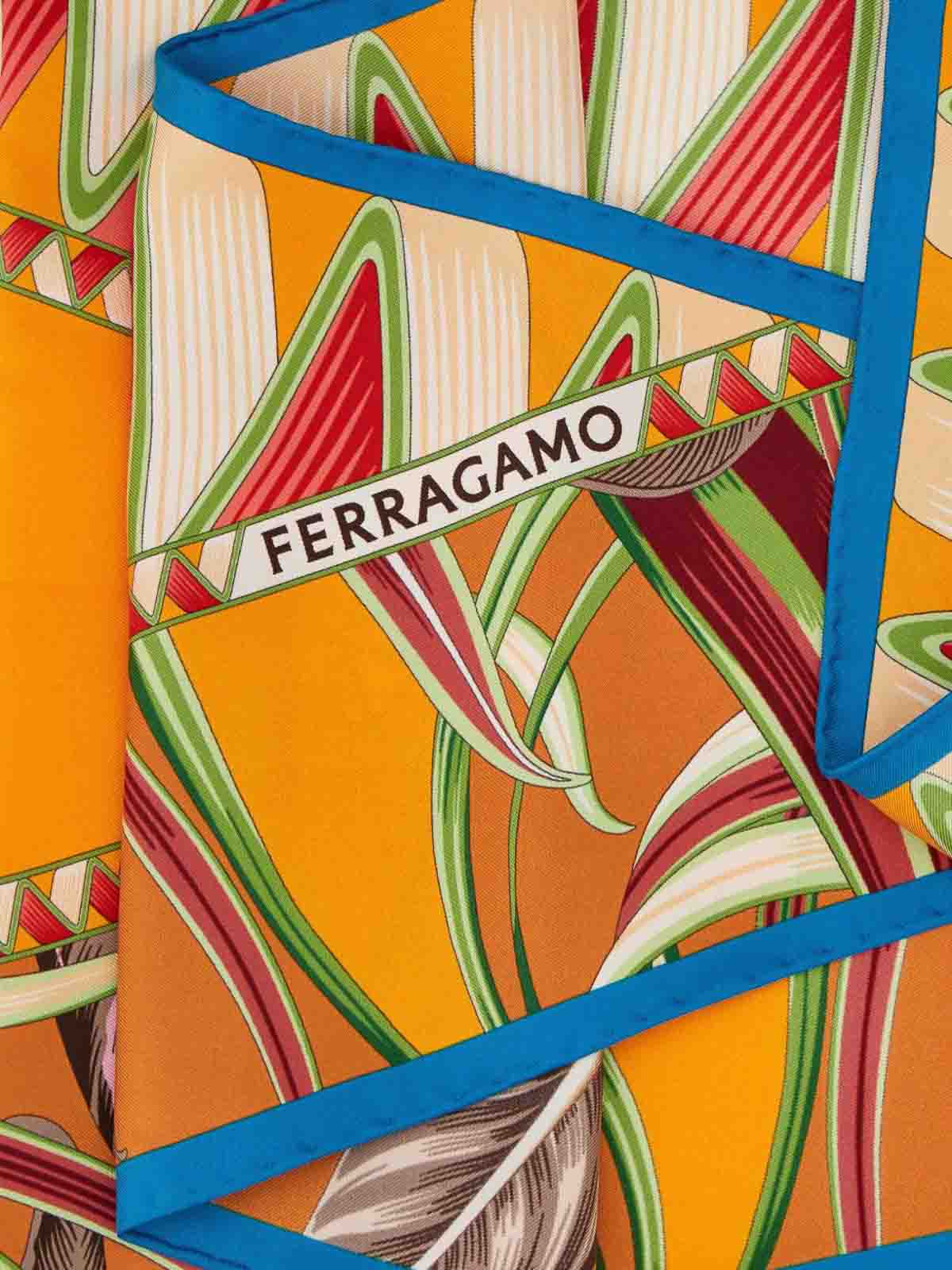 Ferragamo Silk Foulard With Printed Pattern And Border In White