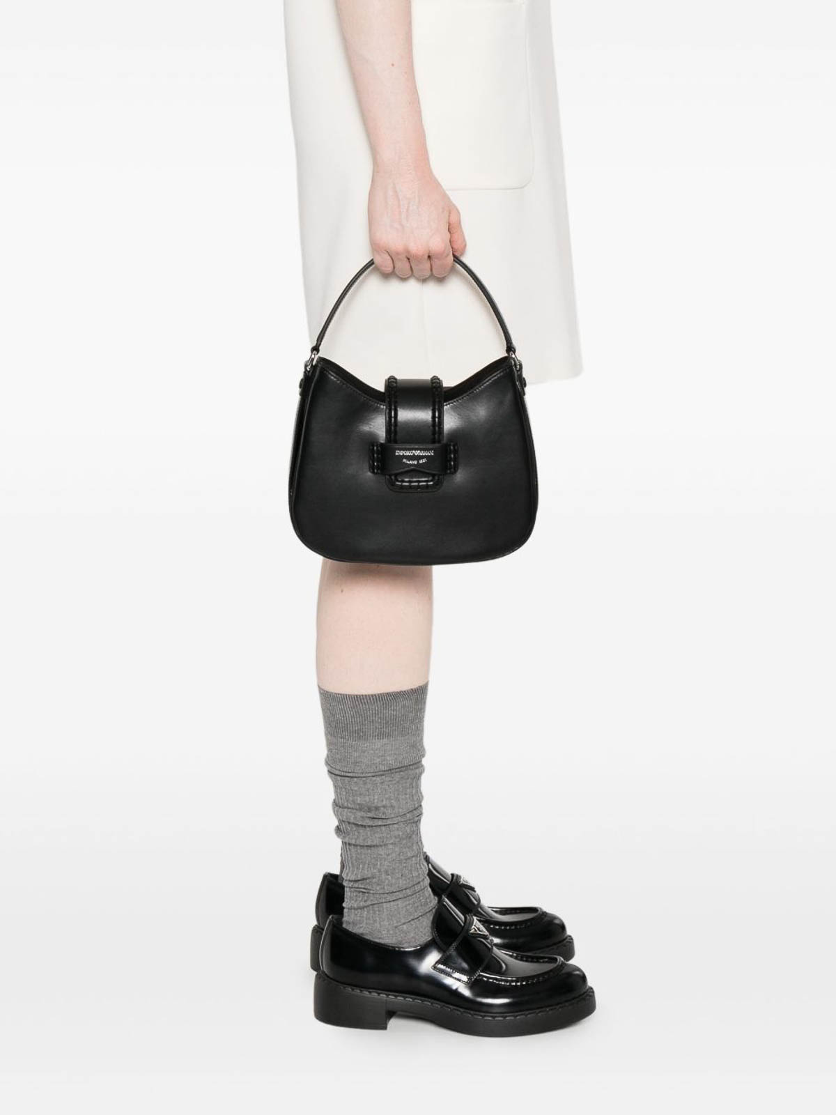Emporio Armani Small Leather Shoulder Bag In Black