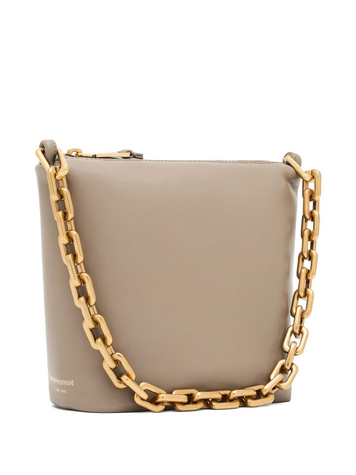Emporio Armani Small Leather Hobo Bag In Gray