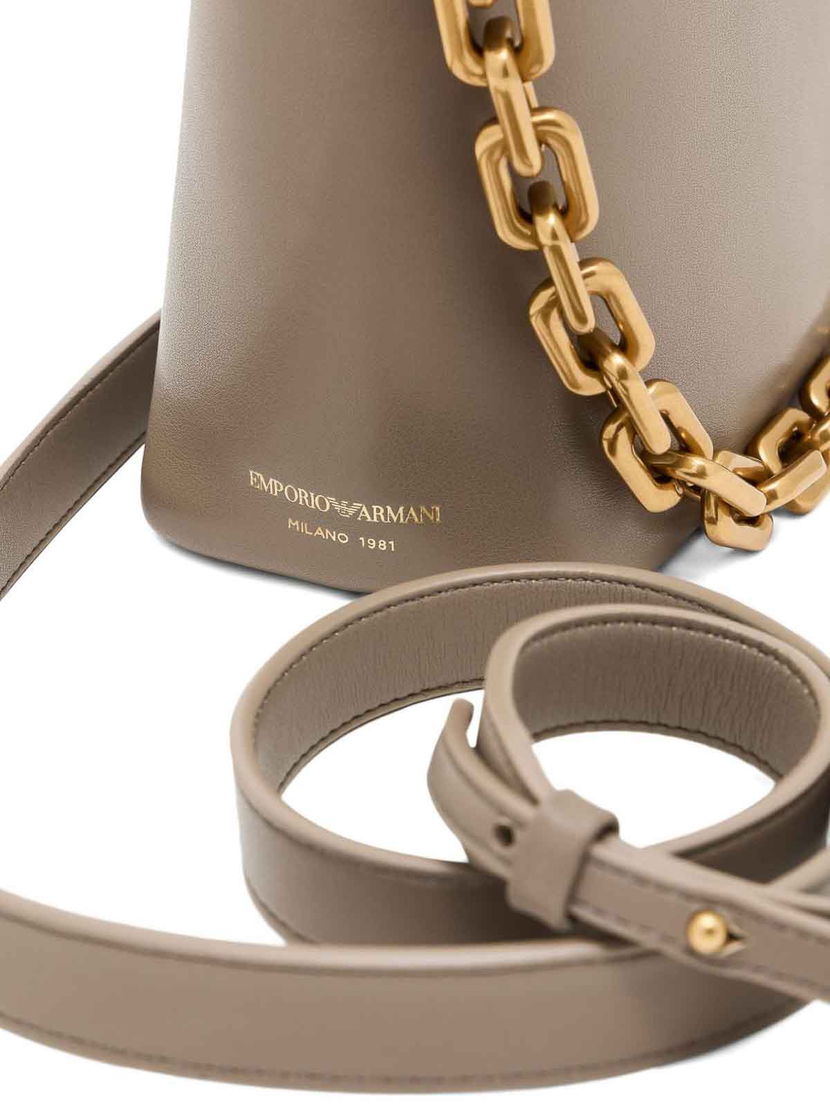 Emporio Armani Small Leather Hobo Bag In Gray