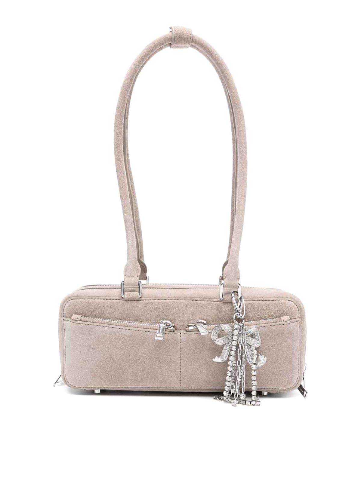 Self-portrait Suede Baguette Shoulder Bag In Gray