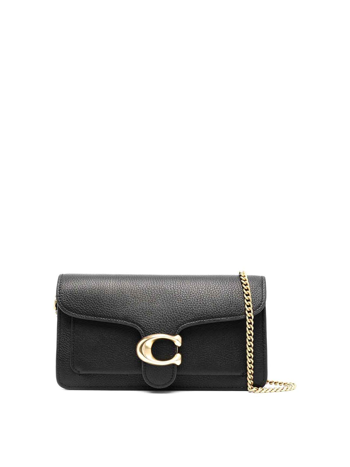 Coach Tabby Chain Leather Clutch In Black