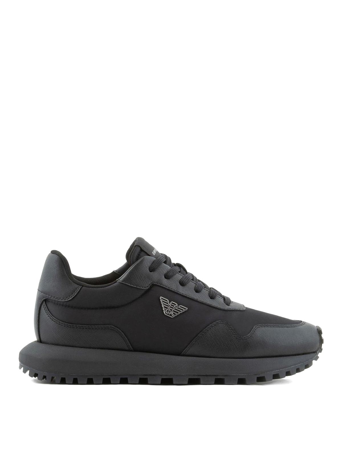 Emporio Armani Asv Recycled Nylon Sneakers With Regenerated Saffiano Details In Black