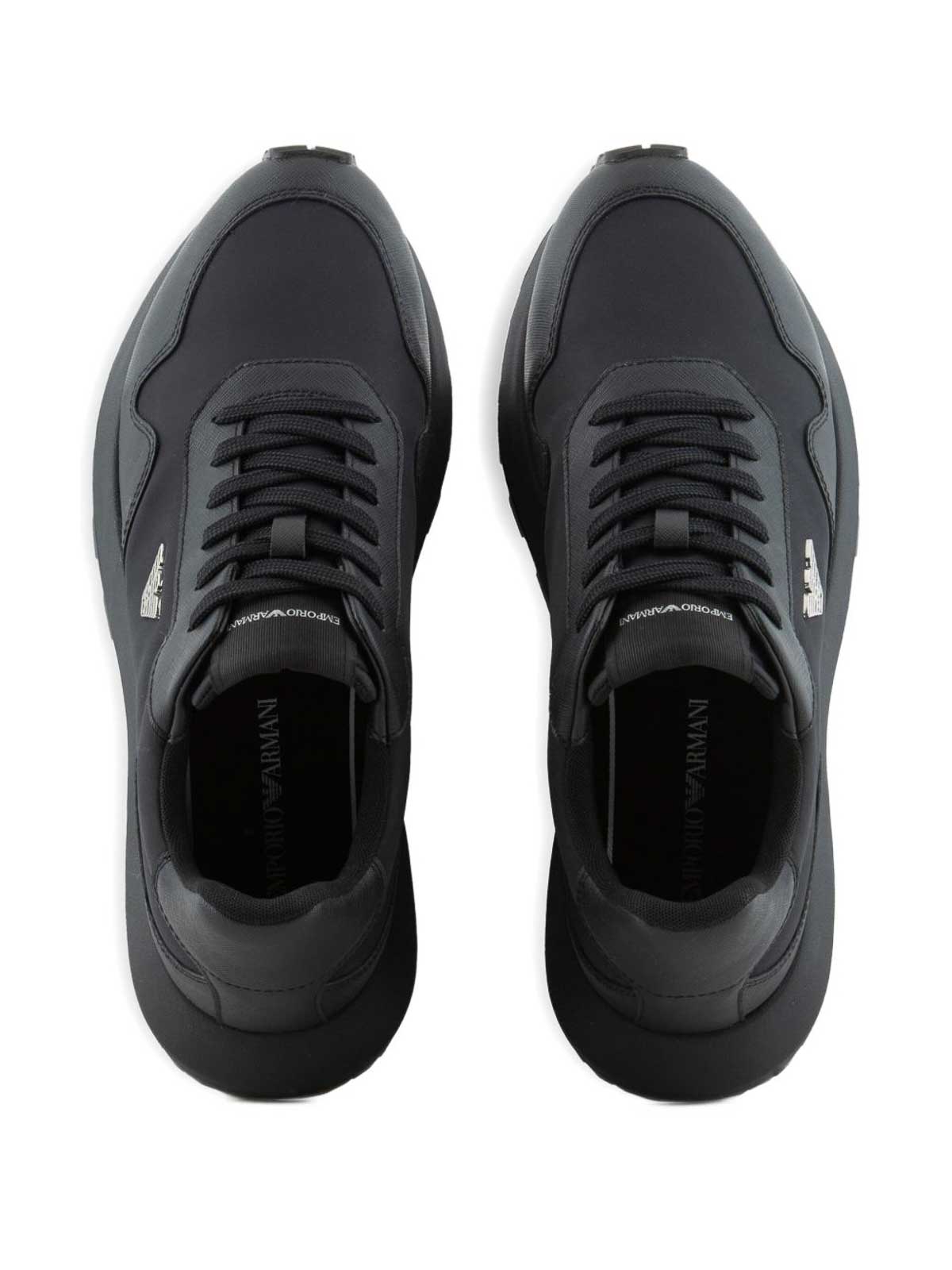 Emporio Armani Asv Recycled Nylon Sneakers With Regenerated Saffiano Details In Black
