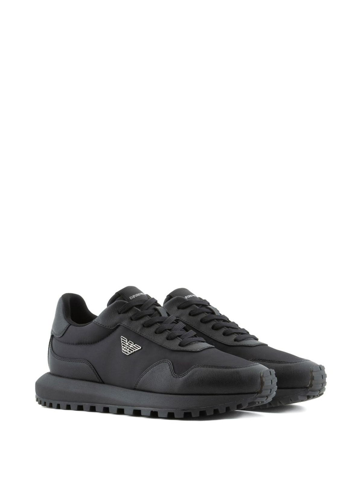Emporio Armani Asv Recycled Nylon Sneakers With Regenerated Saffiano Details In Black