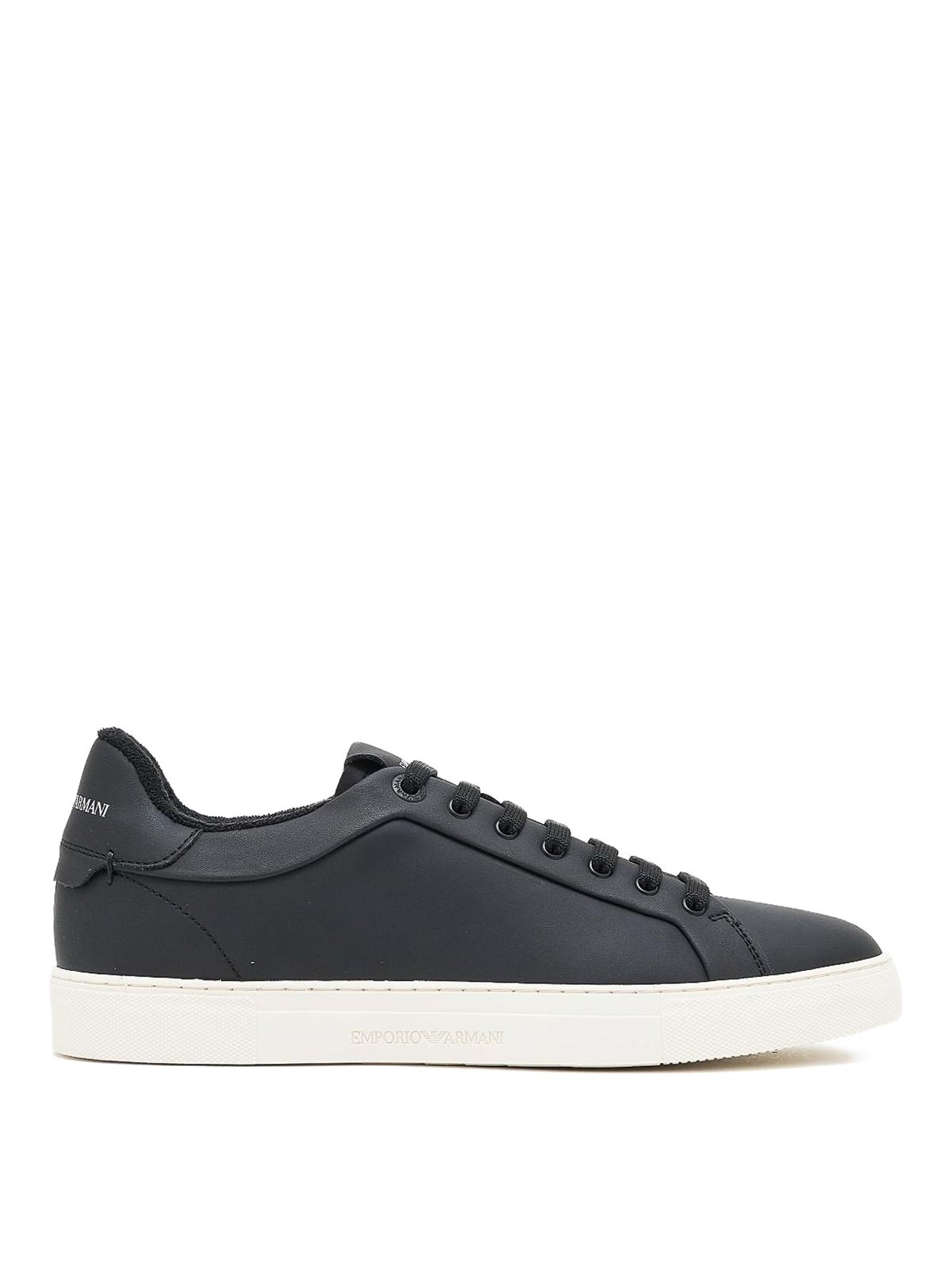 Emporio Armani Lace-up Leather Sneakers In Black