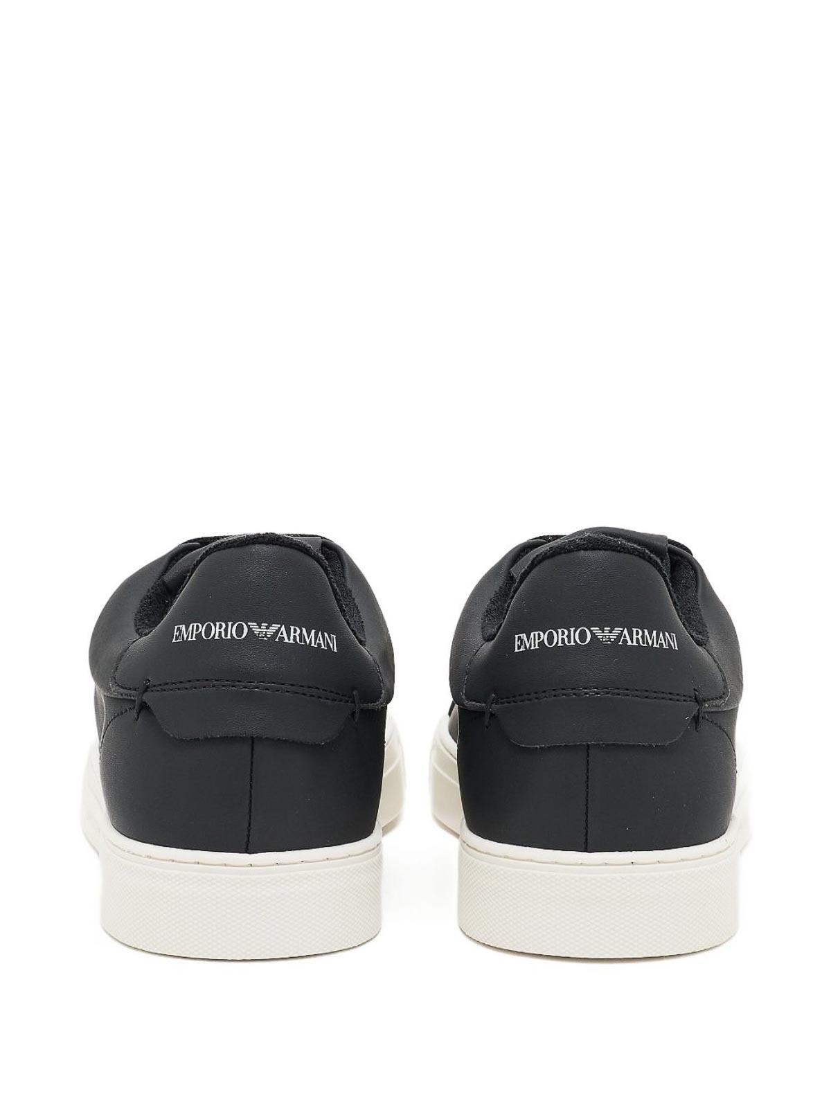 Emporio Armani Lace-up Leather Sneakers In Black