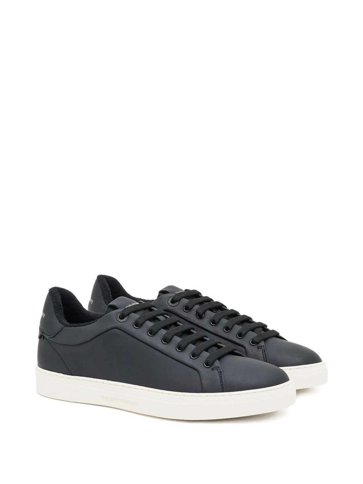 Emporio Armani Lace-up Leather Sneakers In Black