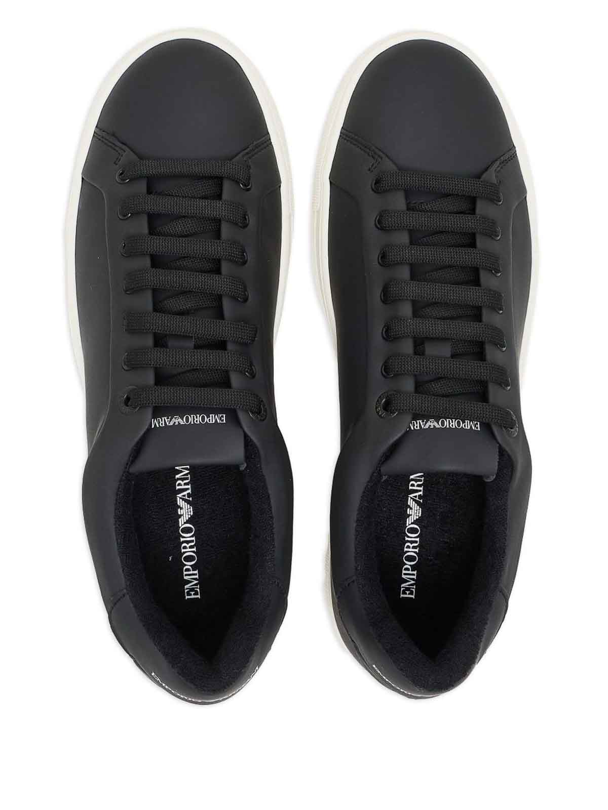 Emporio Armani Lace-up Leather Sneakers In Black
