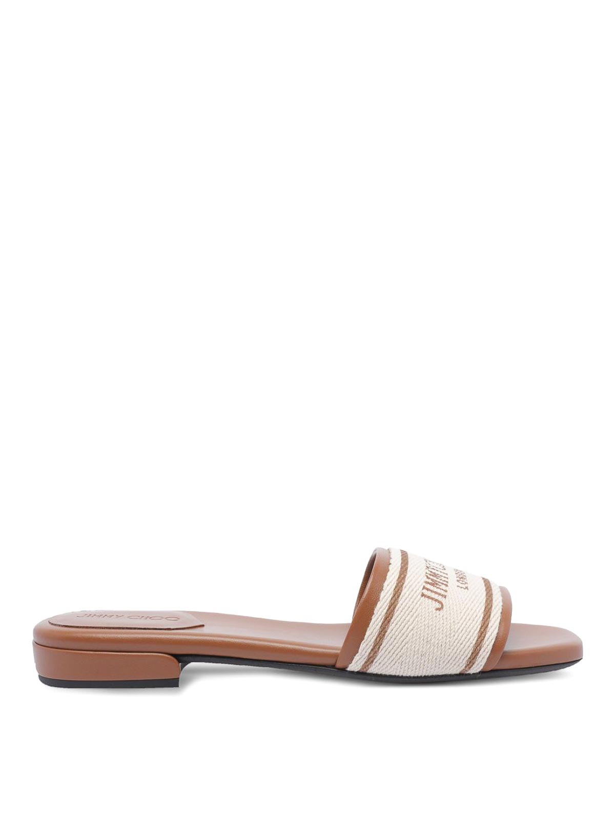 Jimmy Choo Joa Logo Canvas And Leather Sliders In Brown