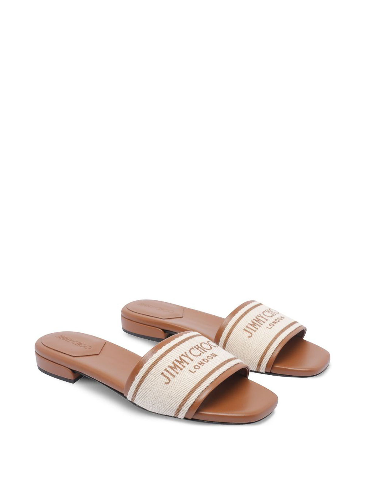 Jimmy Choo Joa Logo Canvas And Leather Sliders In Brown