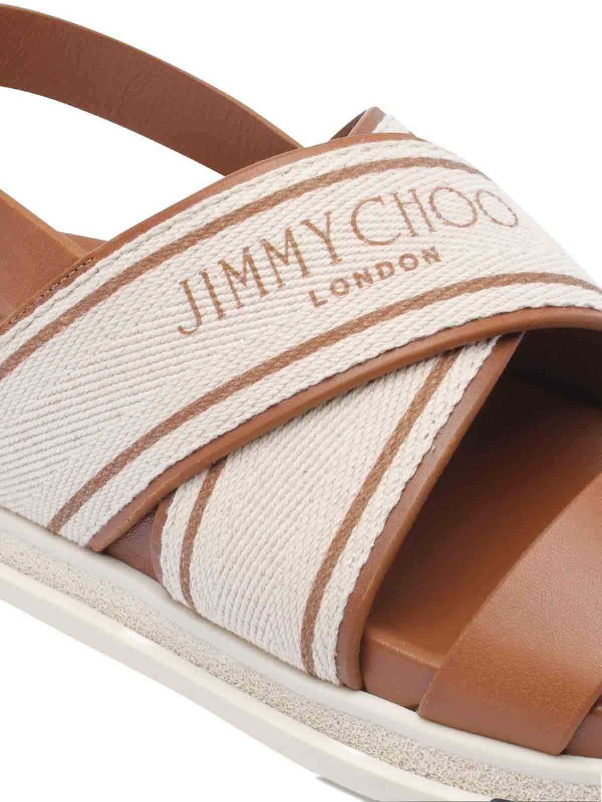 Jimmy Choo Joa Logo-print Canvas And Leather Slingback Sandals In Brown